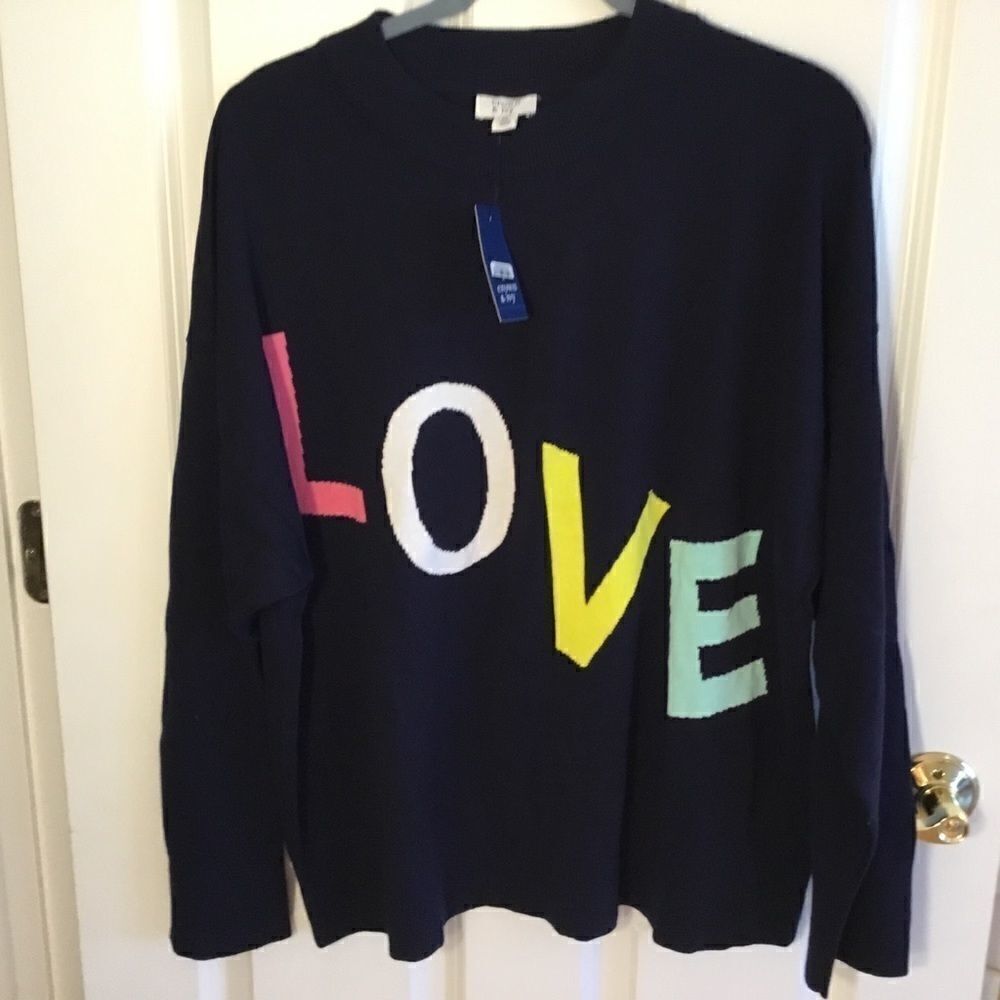 SALE. BUY 2/$30.  NWT Navy L/S Intarsia LOVE Knit Shirt Sz  OSFM